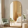 DUMOS 64"x21" Arched Full Length Floor Mirror, Full Body Mirror with Stand, Shatterproof Tempered Glass, Modern Aluminum Alloy Frame, Free Standing or Leaning for Home Decor, Gold