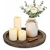 Hanobe Candle Plate Holder Tray: Round Wood Decorative Candle Plate - Rustic Farmhouse CoffeeTable Decor - Tealight Pillar Trays for Home Decor (Distressed)