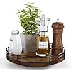 Farmhouse Oak 9" Lazy Susan Turntable Organizer for Cabinet, Round Wooden Lazy Susan Organization and Storage for Dining Table, Pantry, Kitchen, Countertop, Cupboard,Home Decor, Walnut Wood