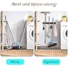 OUTNILI Mop Broom Holder Wall Mount with 3 Slots & 4 Hooks - Wood Broom Mop Hanger for Pantry Kitchen Organization - Garden Tool Organizer for Closet Laundry Room - for Rustic Farmhouse Kitchen Decor