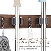 OUTNILI Mop Broom Holder Wall Mount with 3 Slots & 4 Hooks - Wood Broom Mop Hanger for Pantry Kitchen Organization - Garden Tool Organizer for Closet Laundry Room - for Rustic Farmhouse Kitchen Decor