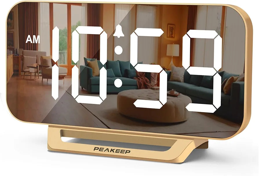 Peakeep Slim Digital LED Mirror Alarm Clock with 6 Dimmers