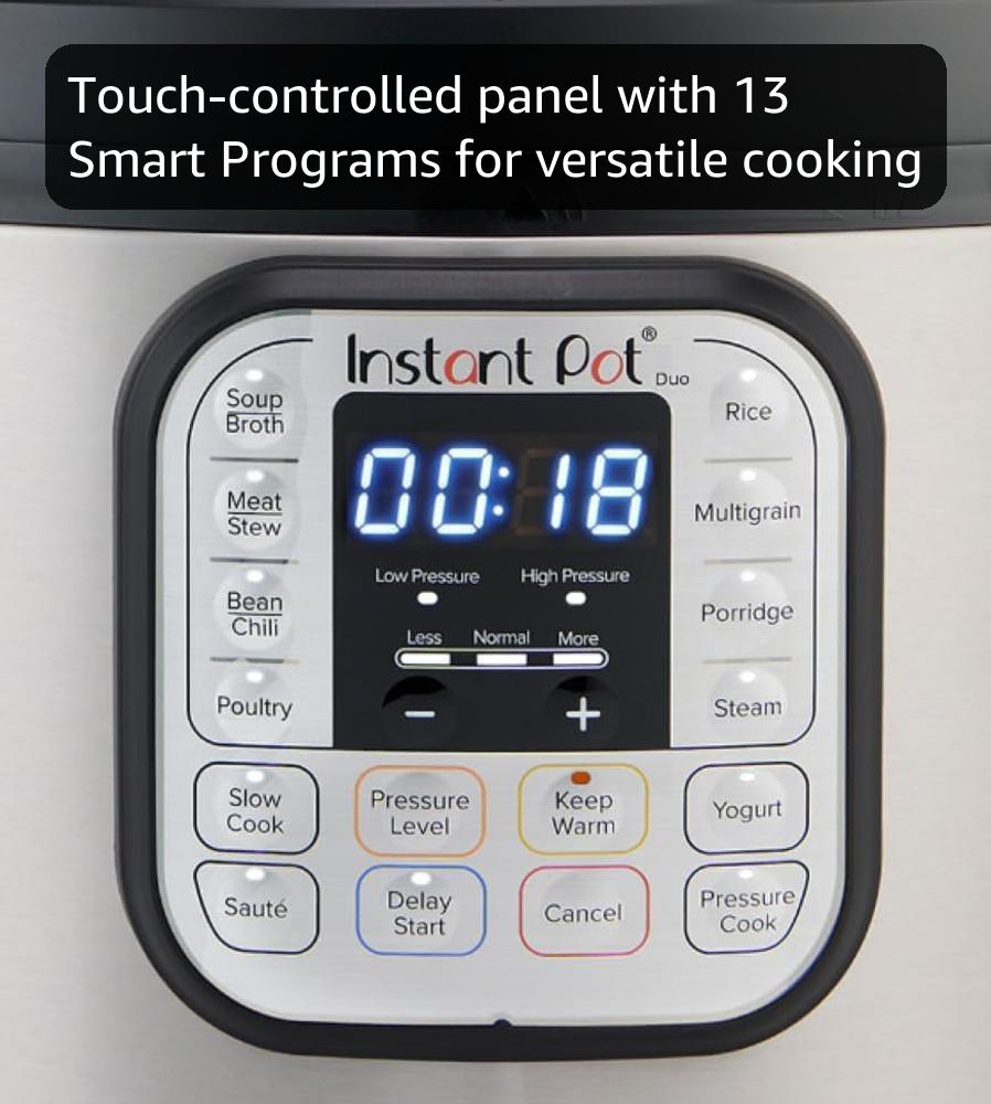 Instant Pot Duo 7-in-1 Electric Pressure Cooker, Slow Cooker, Rice, Steamer, Sauté, Yogurt Maker, Warmer & Sterilizer, Includes App With Over 800 Recipes, Stainless Steel, 6 Quart