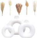 VELOVA Set of 3 White Ceramic Vases with 65-Piece Dried Pampas Grass Boho Decor Set