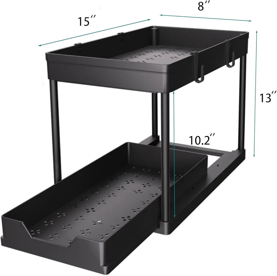 DEKAVA 2-Tier Sliding Under Sink Organizer - 2 Pack Bathroom Cabinet Storage Drawers