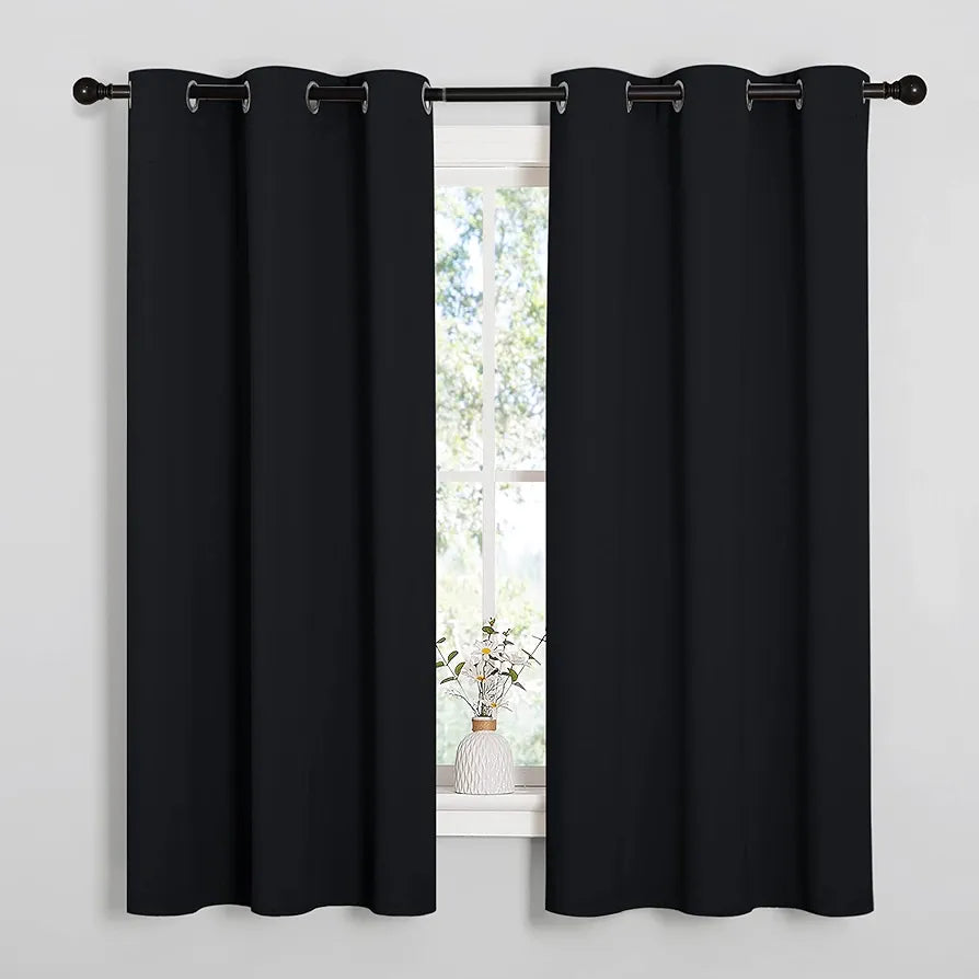 NICETOWN Halloween Pitch Black Solid Thermal Insulated Grommet Blackout Curtains/Drapes for Bedroom Window 