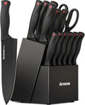Knife Set, Astercook 15 Pieces Knife Sets for Kitchen with Block, Dishwasher Safe Kitchen Knife Set with Built in Sharpener Block, German Stainless Steel Kitchen Utensils Set