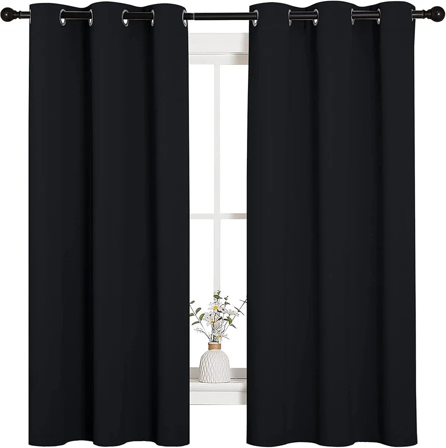 NICETOWN Halloween Pitch Black Solid Thermal Insulated Grommet Blackout Curtains/Drapes for Bedroom Window 