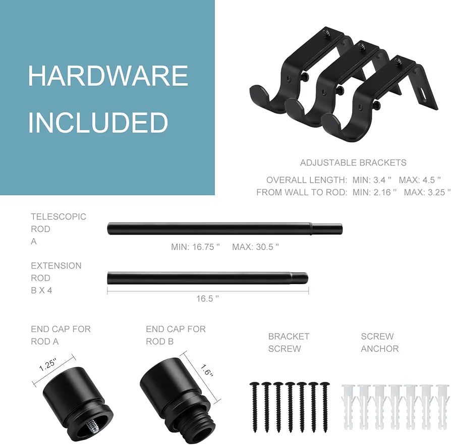 Byondeth Adjustable 16-88 Inch Window Curtain Rod with Aluminum Finials, Black