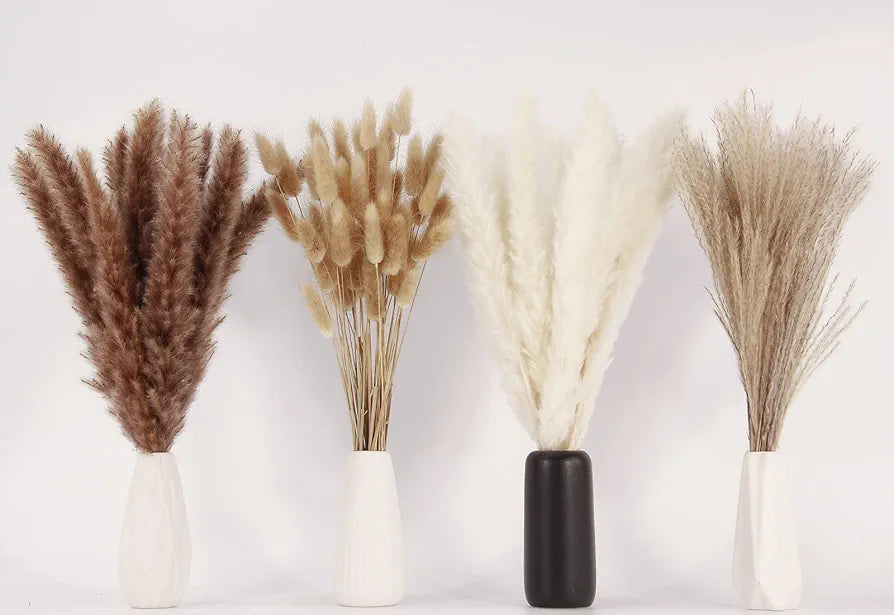100-Stem Dried Pampas Grass & Bunny Tails Bouquet - Boho Rustic Home Decor