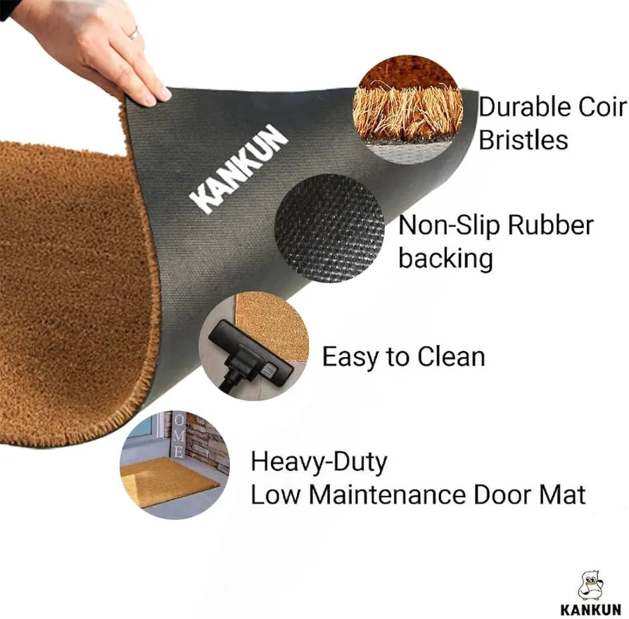 KANKUN Heavy-Duty Coco Coir Welcome Doormat for Entrance