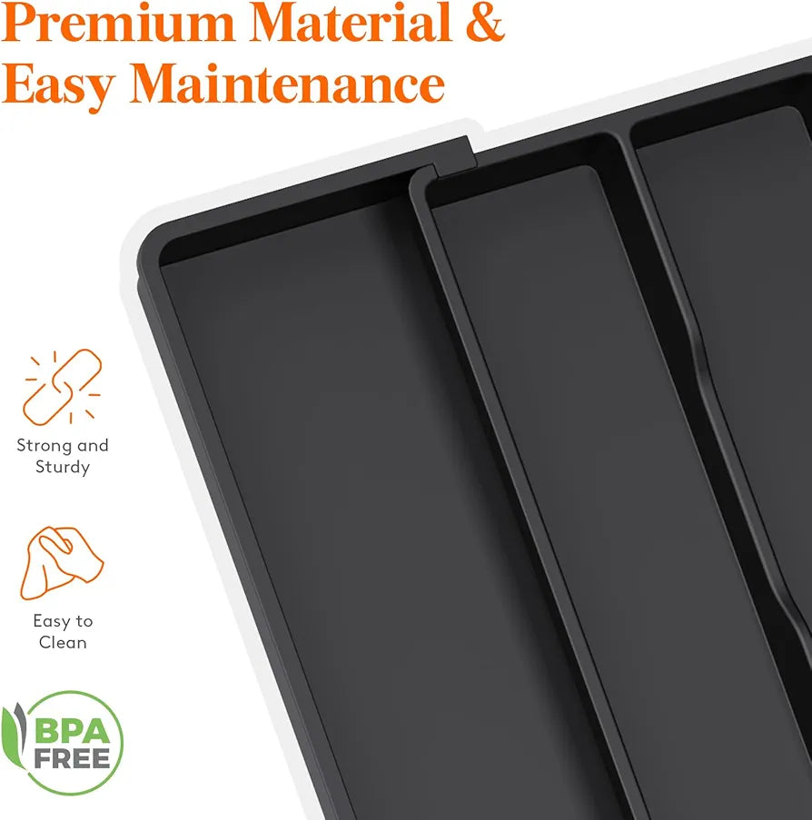 Lifewit Expandable Kitchen Drawer Utensil Organizer, Adjustable Cutlery and Flatware Tray, 13-22 x 15 Inch, Black