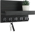 Lwenki Decorative Wall-Mounted Key and Mail Holder with Shelf, Large Hooks for Bags, Coats, and Umbrellas, Paulownia Wood