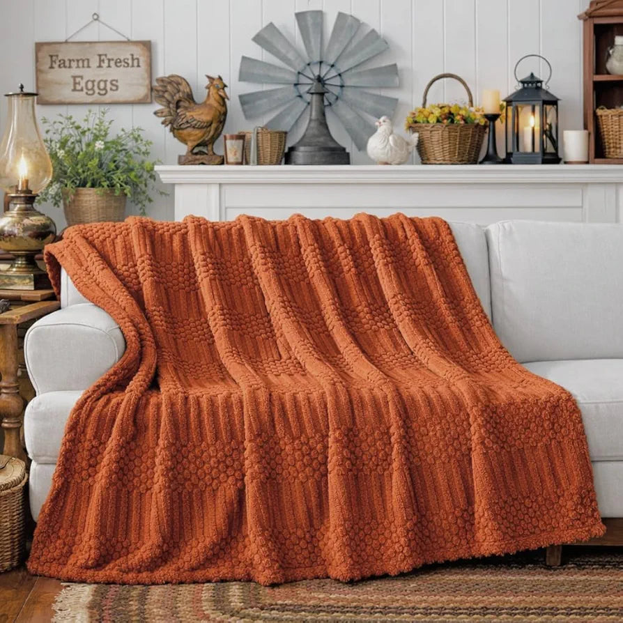 Rust 50x70 Inch Plush Fleece Throw Blanket - Soft, Aesthetic Decorative Bed and Sofa Cover