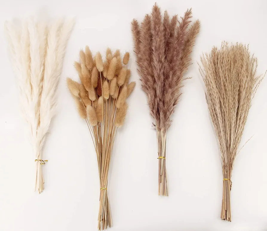 100-Stem Dried Pampas Grass & Bunny Tails Bouquet - Boho Rustic Home Decor