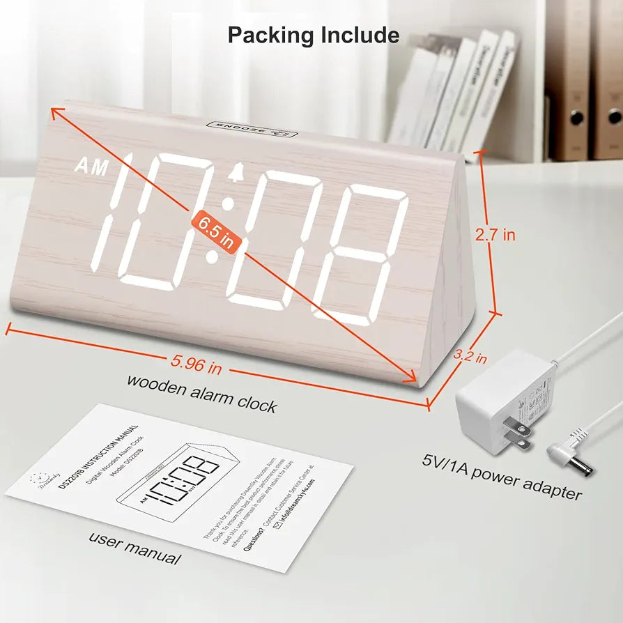 DreamSky Wooden Digital Alarm Clock with USB Charging and Adjustable Dimmer