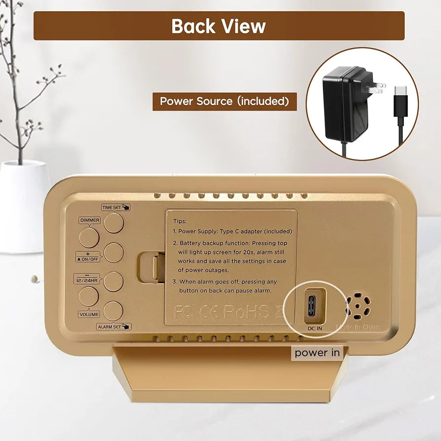 Peakeep Slim Digital LED Mirror Alarm Clock with Dimmers and Battery Backup
