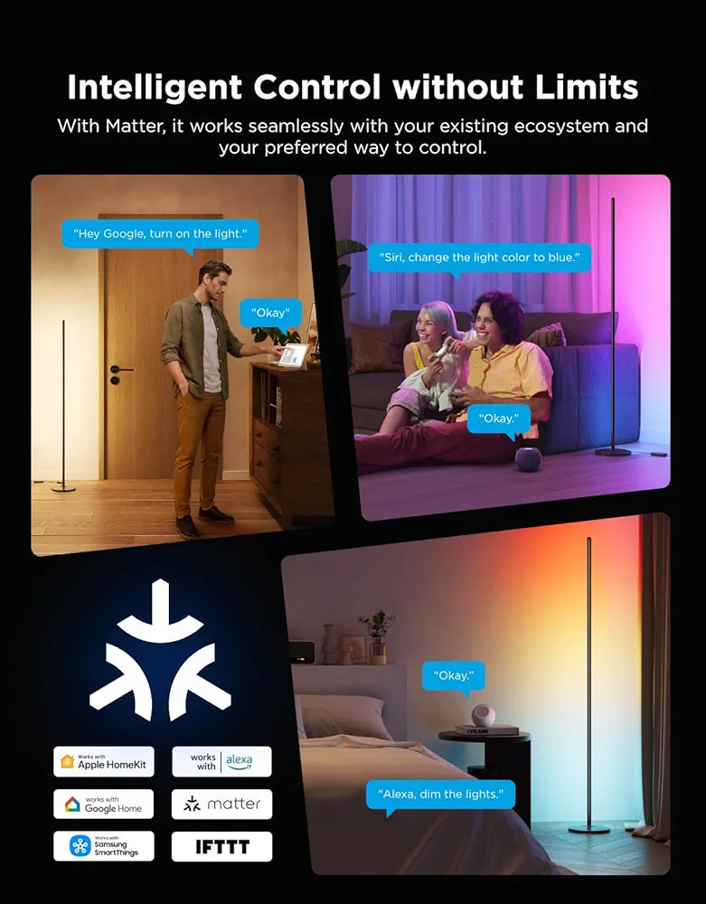 Govee RGBIC LED Corner Floor Lamp - Smart Matter-Compatible Music Sync Standing Light