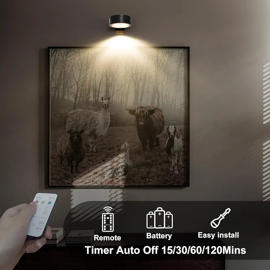 3-Pack Wireless Magnetic Picture Lights with Remote, Dimmable Timer & 3 Lighting Modes