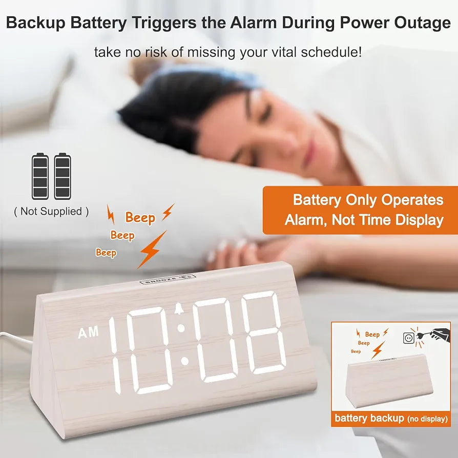 DreamSky Wooden Digital Alarm Clock with USB Charging and Adjustable Dimmer