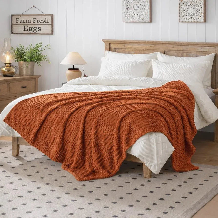 Rust 50x70 Inch Plush Fleece Throw Blanket - Soft, Aesthetic Decorative Bed and Sofa Cover