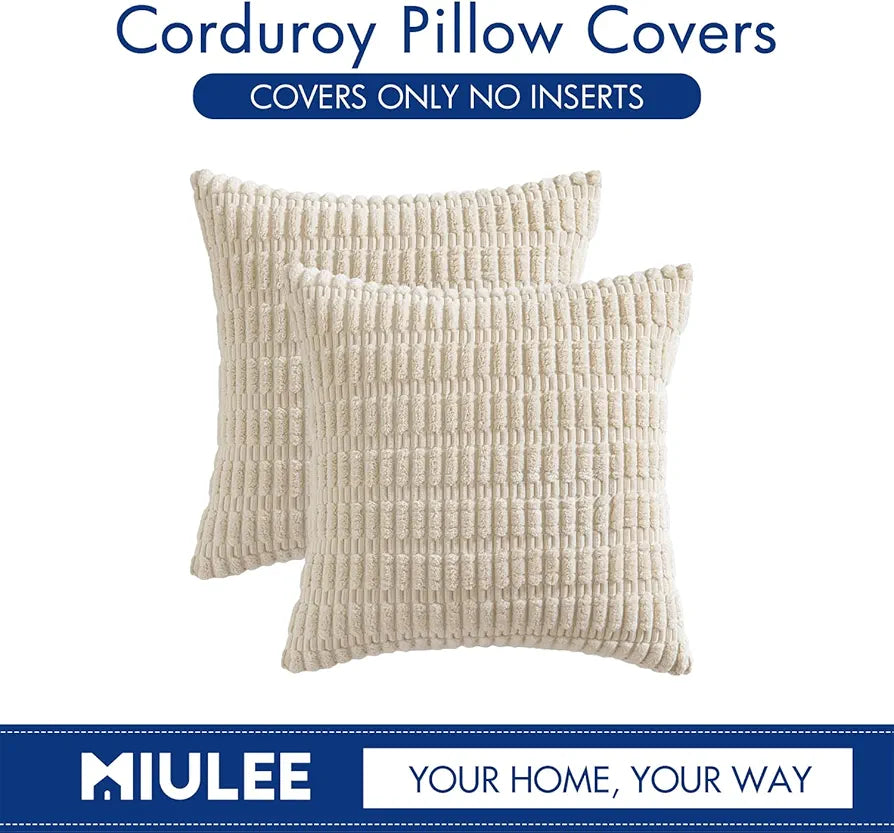 MIULEE Corduroy Decorative Throw Pillow Covers, 18x18 Inch, Set of 2, Cream White