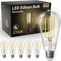 TJOY Dimmable Vintage LED Edison Bulbs, 60W Equivalent, E26 Base, 2700K Warm White, 6 Pack