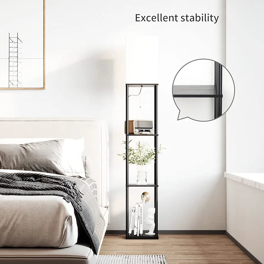 SUNMORY Modern 3-Tier Shelf Floor Lamp with 3-Color LED Bulb, Square Standing Bookshelf Lamp for Living Room and Bedroom