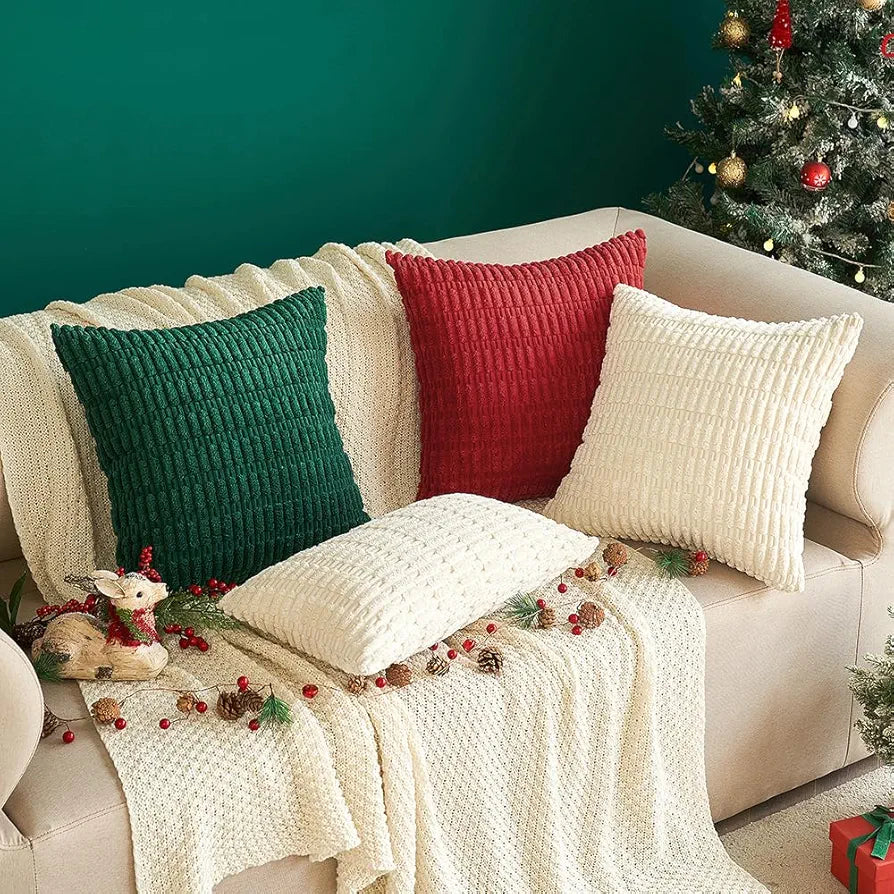 MIULEE Corduroy Decorative Throw Pillow Covers, 18x18 Inch, Set of 2, Cream White