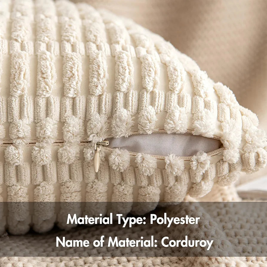 MIULEE Corduroy Decorative Throw Pillow Covers, 18x18 Inch, Set of 2, Cream White