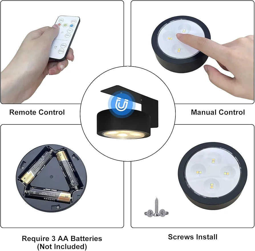 3-Pack Wireless Magnetic Picture Lights with Remote, Dimmable Timer & 3 Lighting Modes