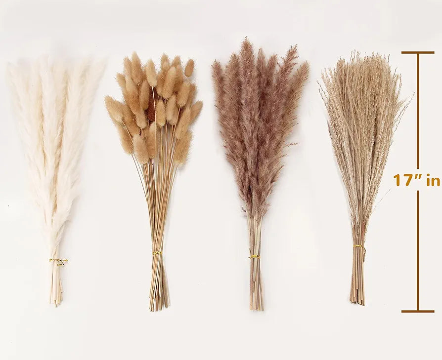 100-Stem Dried Pampas Grass & Bunny Tails Bouquet - Boho Rustic Home Decor