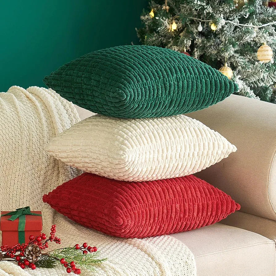 MIULEE Corduroy Decorative Throw Pillow Covers, 18x18 Inch, Set of 2, Cream White