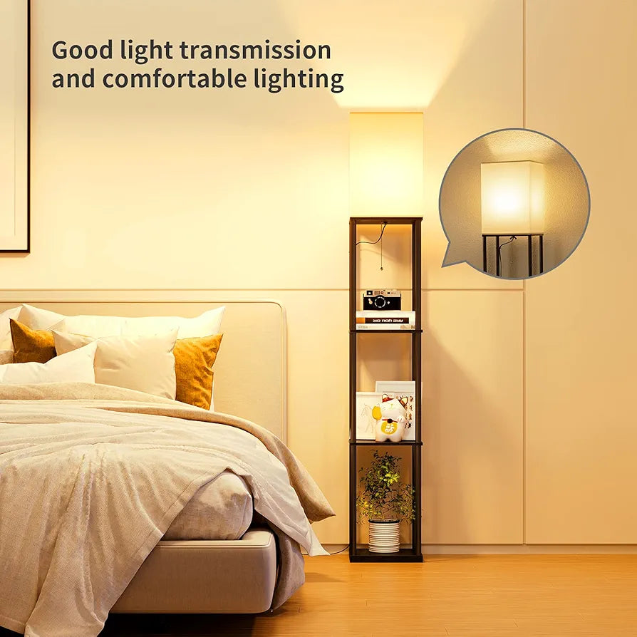 SUNMORY Modern 3-Tier Shelf Floor Lamp with 3-Color LED Bulb, Square Standing Bookshelf Lamp for Living Room and Bedroom