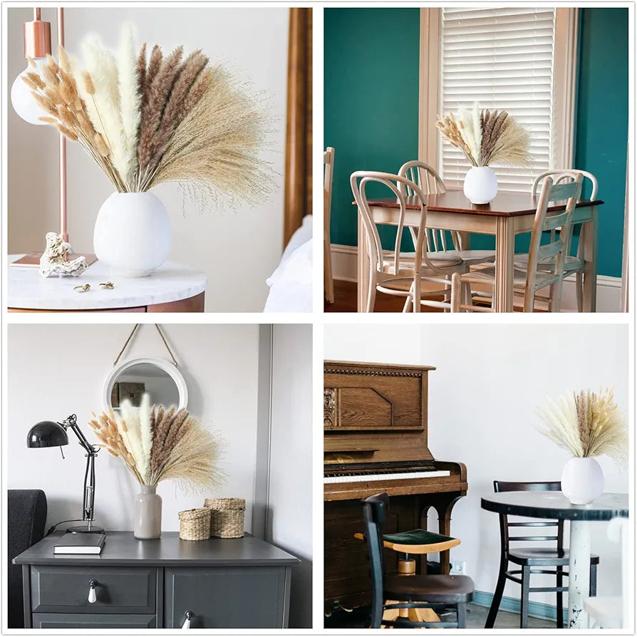 100-Stem Dried Pampas Grass & Bunny Tails Bouquet - Boho Rustic Home Decor