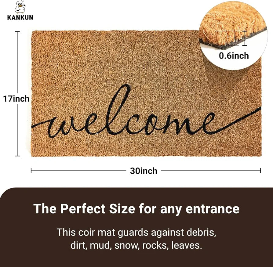 KANKUN Heavy-Duty Coco Coir Welcome Doormat for Entrance