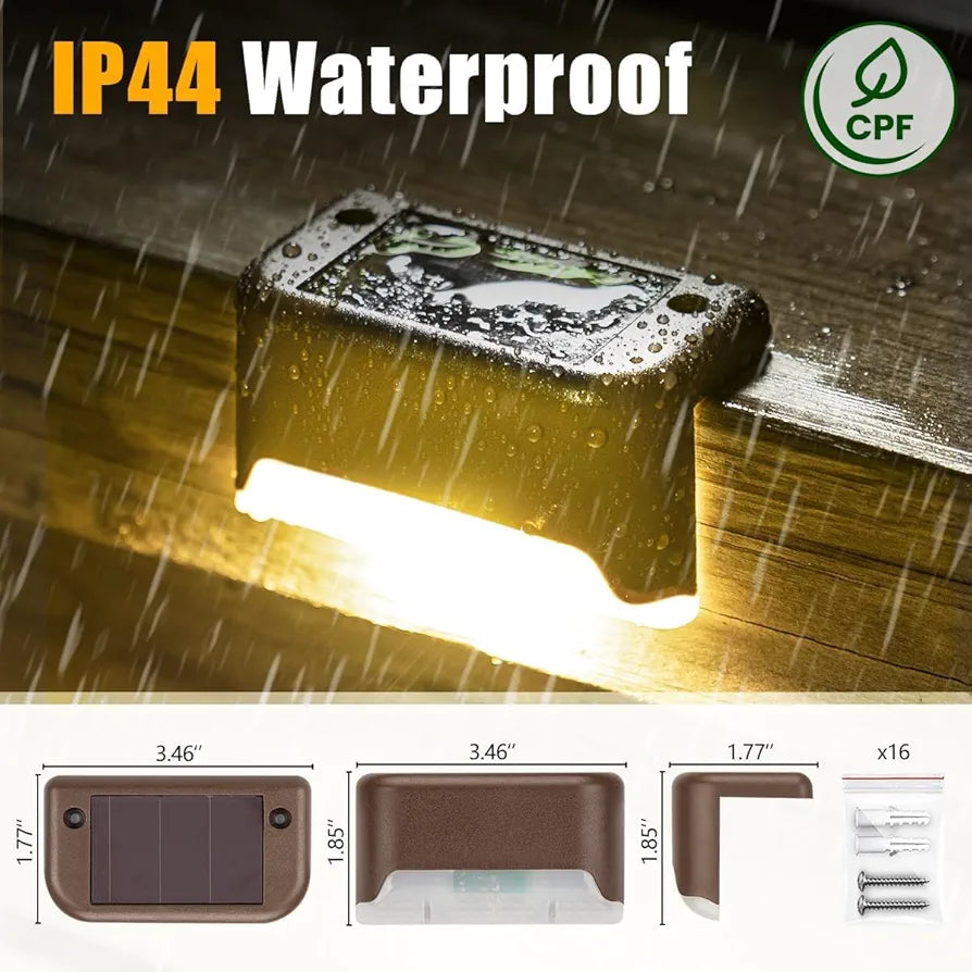 SOLPEX 16-Pack Waterproof Solar LED Deck and Step Lights for Outdoor Stairs, Fence, and Patio
