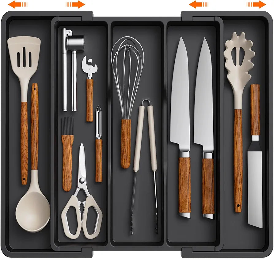 Lifewit Expandable Kitchen Drawer Utensil Organizer, Adjustable Cutlery and Flatware Tray, 13-22 x 15 Inch, Black