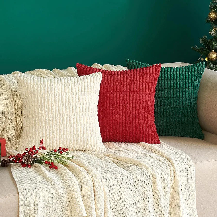 MIULEE Corduroy Decorative Throw Pillow Covers, 18x18 Inch, Set of 2, Cream White