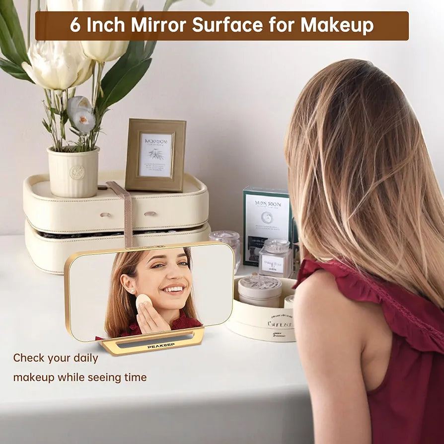 Peakeep Slim Digital LED Mirror Alarm Clock with Dimmers and Battery Backup