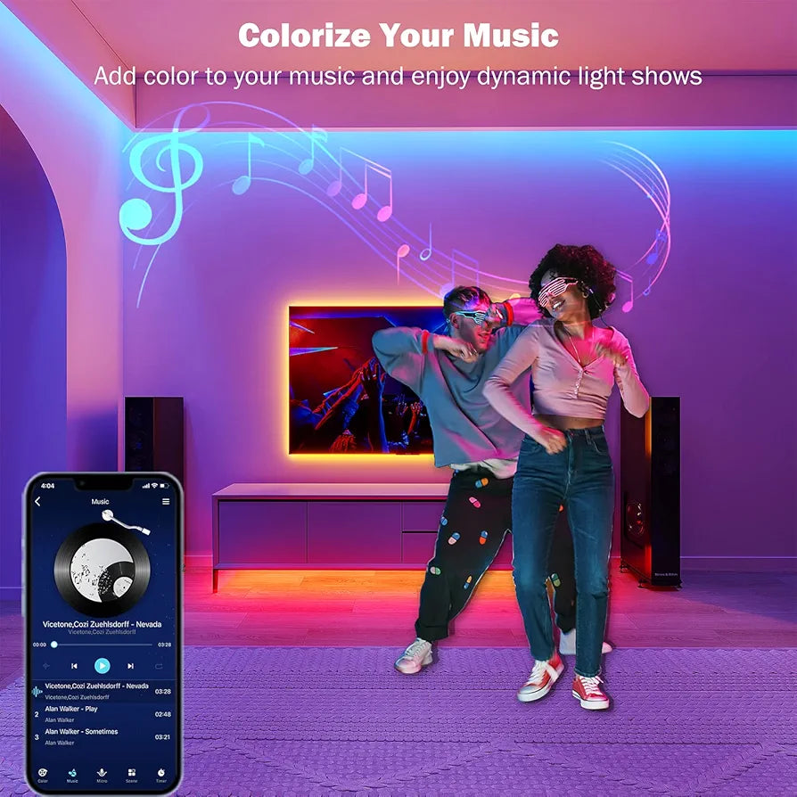 Leeleberd 100ft RGB LED Strip Lights with Music Sync, Bluetooth App & Remote Control