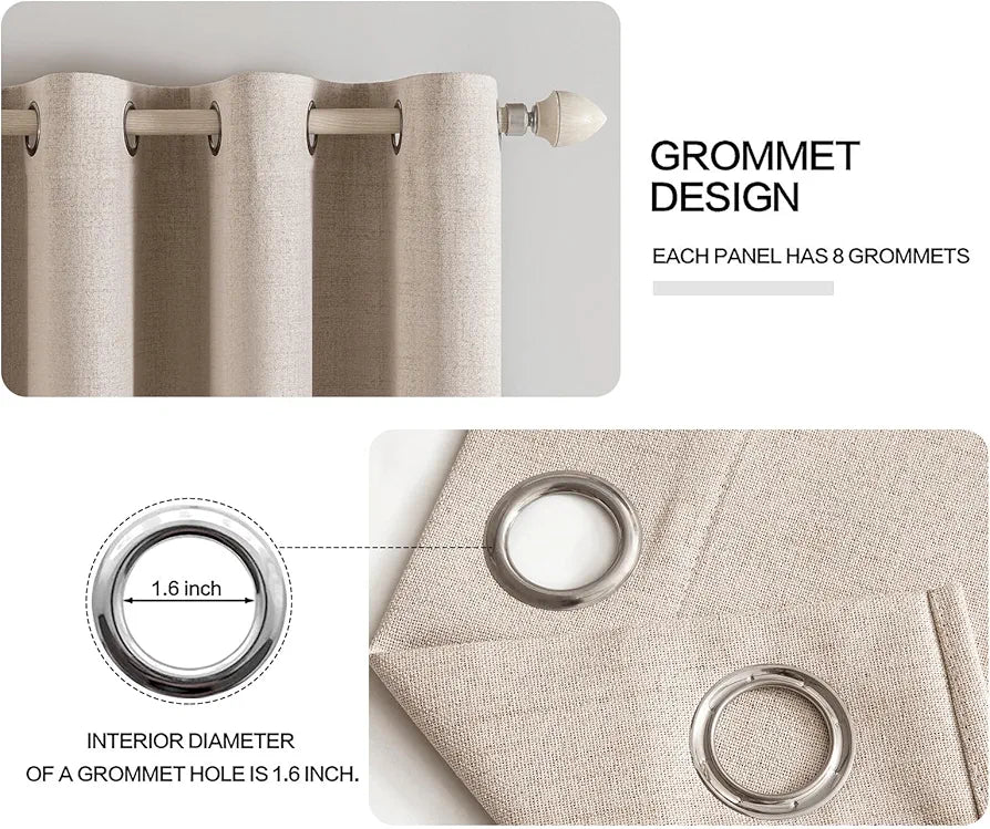 MIULEE 52x84 Inch 100% Blackout Linen Textured Thermal Insulated Grommet Curtains - Natural Beige