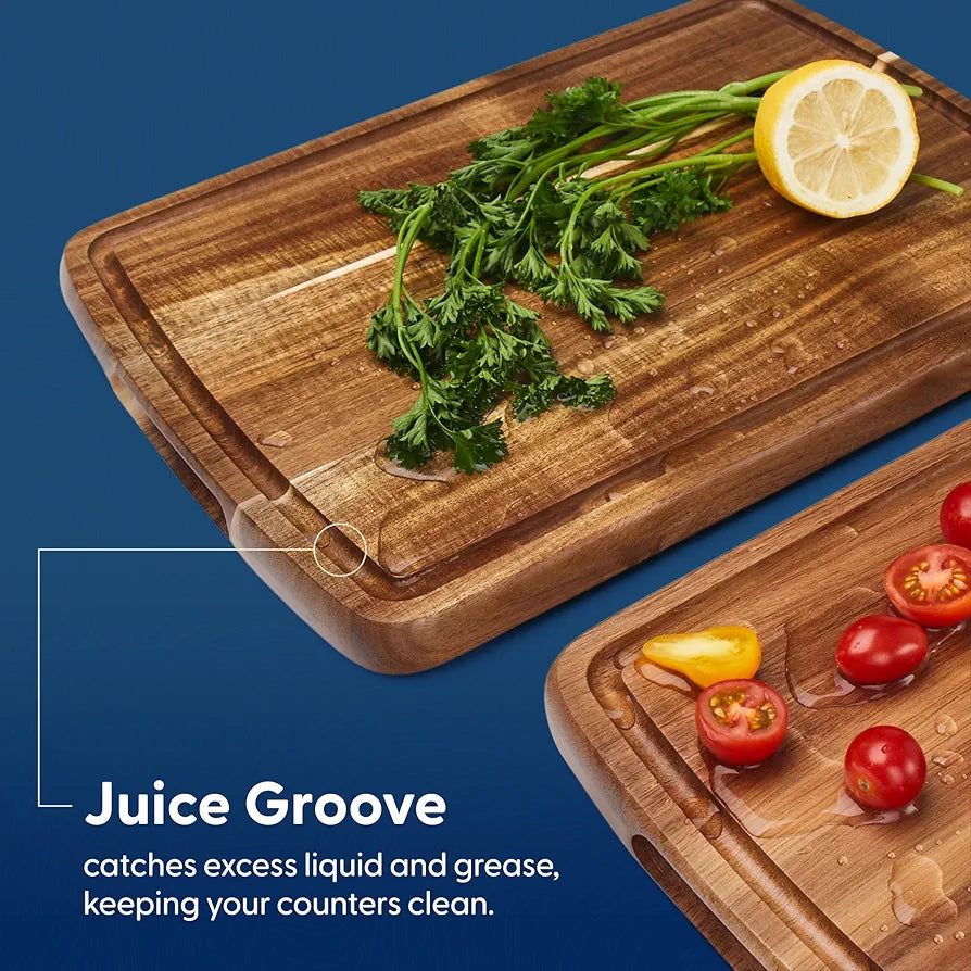 Sonder Los Angeles Doheny Acacia Wood Cutting Board Set, 2-Piece Edge Grain Kitchen Boards with Juice Grooves, 14x10x1 and 12x8x1 Inches, Gift Box Included