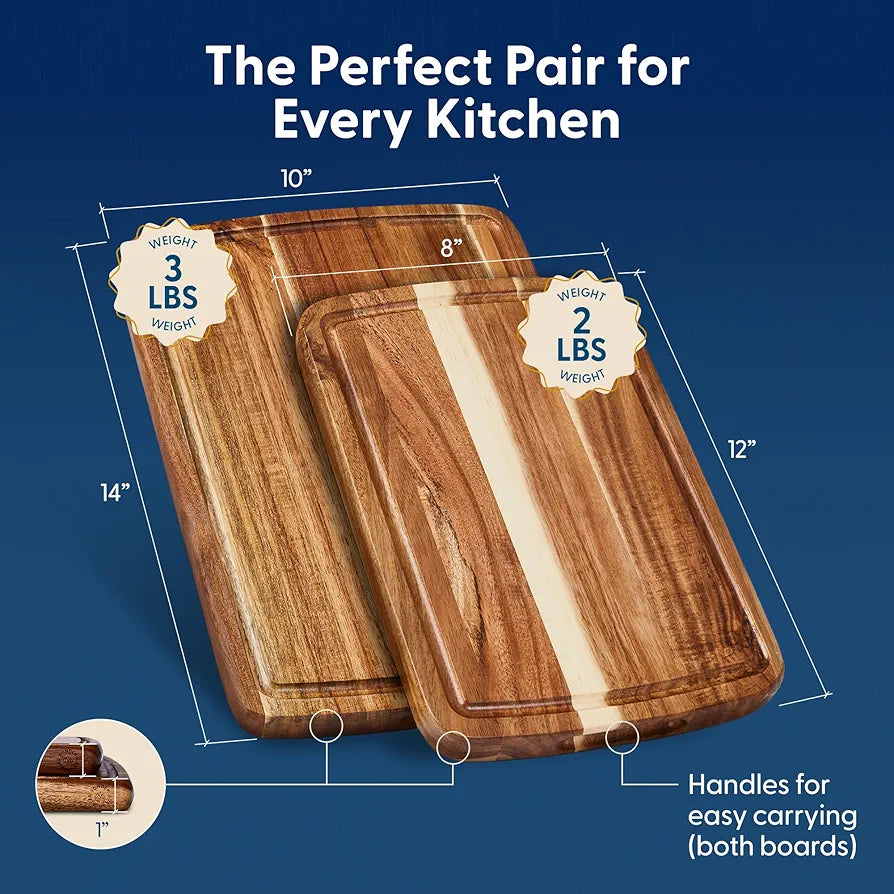 Sonder Los Angeles Doheny Acacia Wood Cutting Board Set, 2-Piece Edge Grain Kitchen Boards with Juice Grooves, 14x10x1 and 12x8x1 Inches, Gift Box Included