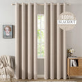 MIULEE 52x84 Inch 100% Blackout Linen Textured Thermal Insulated Grommet Curtains - Natural Beige