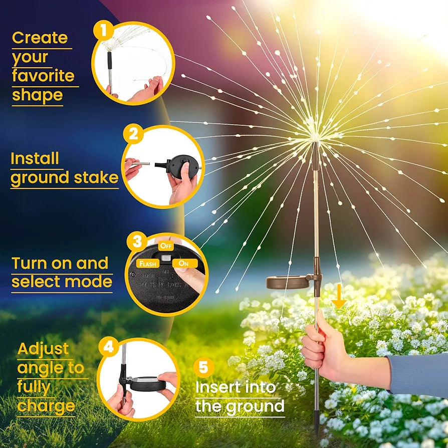 GIGALUMI Solar Firework Garden Lights, 120 LED Outdoor Decorative Fairy Lights (2-Pack, Warm White)