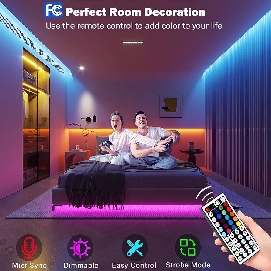 Leeleberd 100ft RGB LED Strip Lights with Music Sync, Bluetooth App & Remote Control