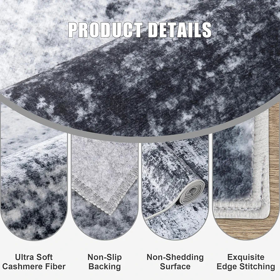 Black Modern Abstract Washable 5x7 Area Rug - Non-Slip Soft Indoor Carpet for Living Room, Bedroom, and Office