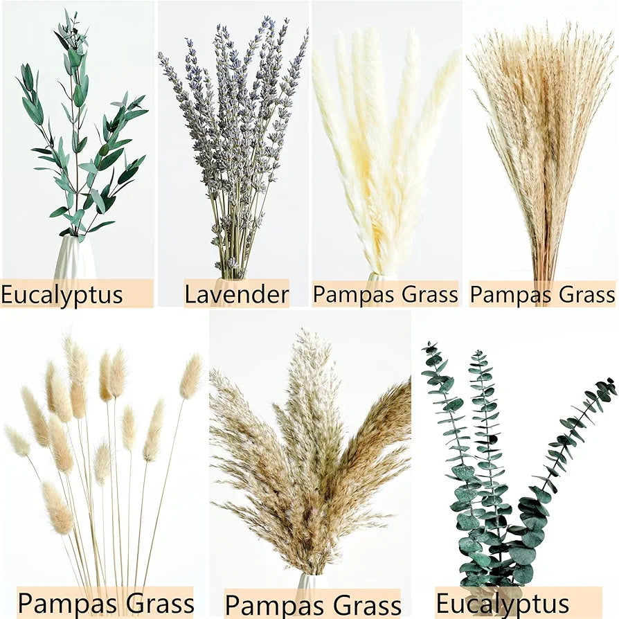 Exquisite Green Pampas Grass, Lavender, and Eucalyptus Dried Flower Boho Bouquet for Rustic Home and Wedding Decor