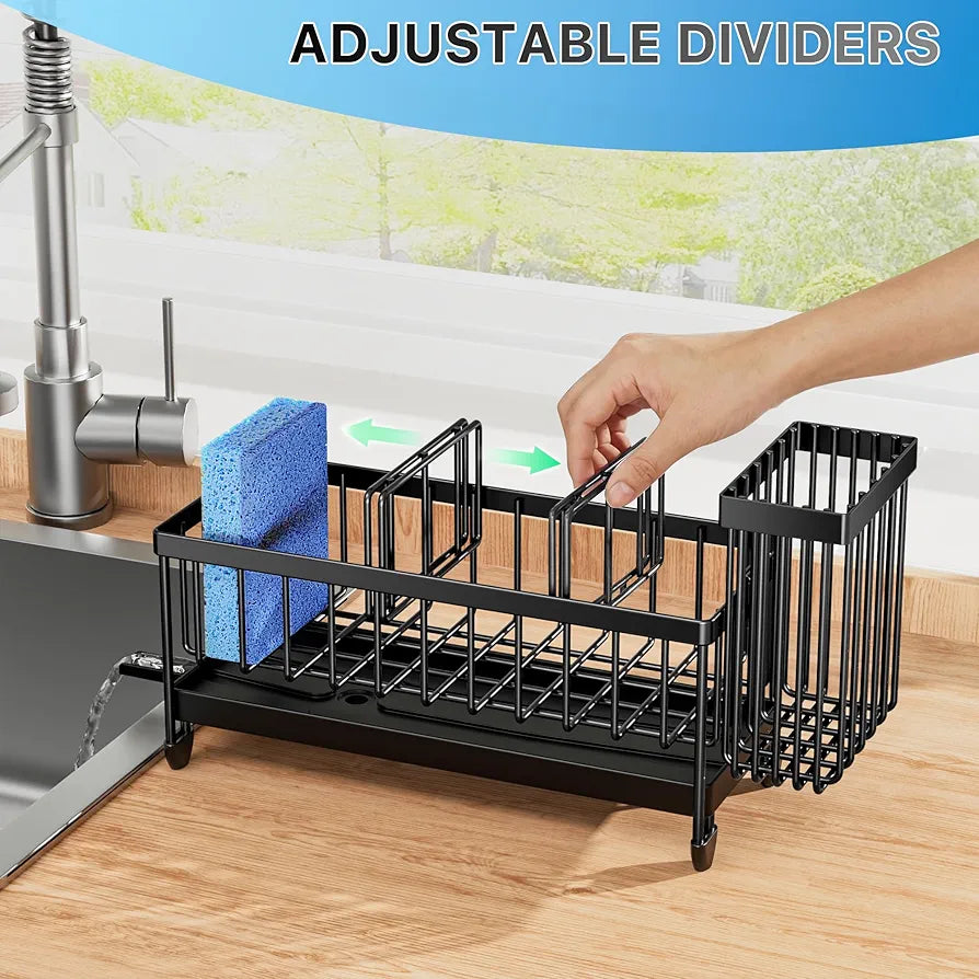 Cisily Sponge Holder for Kitchen Sink, Sink Caddy Organizer with High Brush Holder, Kitchen Countertop Organizers and Storage Essentials, Rustproof 304 Stainless Steel 